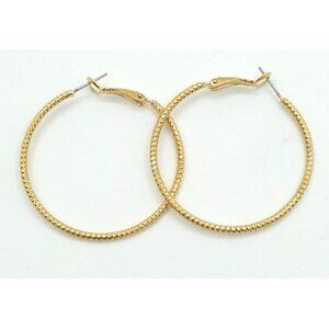 Gold-Tone Textured Hoop Earrings Leverback Closure Lightweight Jewelry